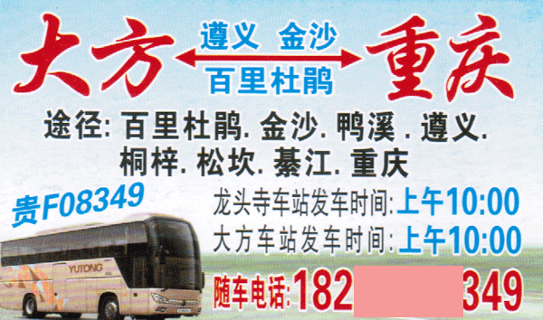 大方到重庆名片正面