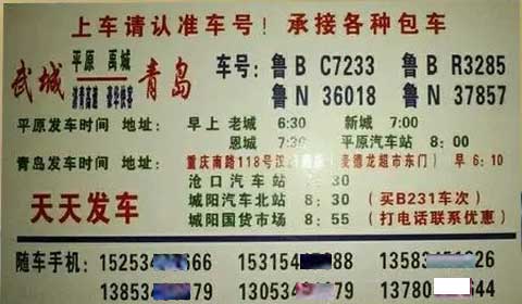 武城到青岛名片正面